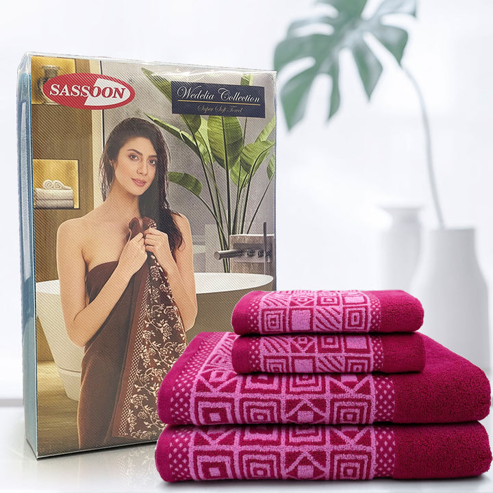 Pink Color Zero Twist Cotton Towel 4 Pcs Gift Set-380 GSM ( Luxury Towel, Highly Absorbent Towel, Color Fade resistant towel)