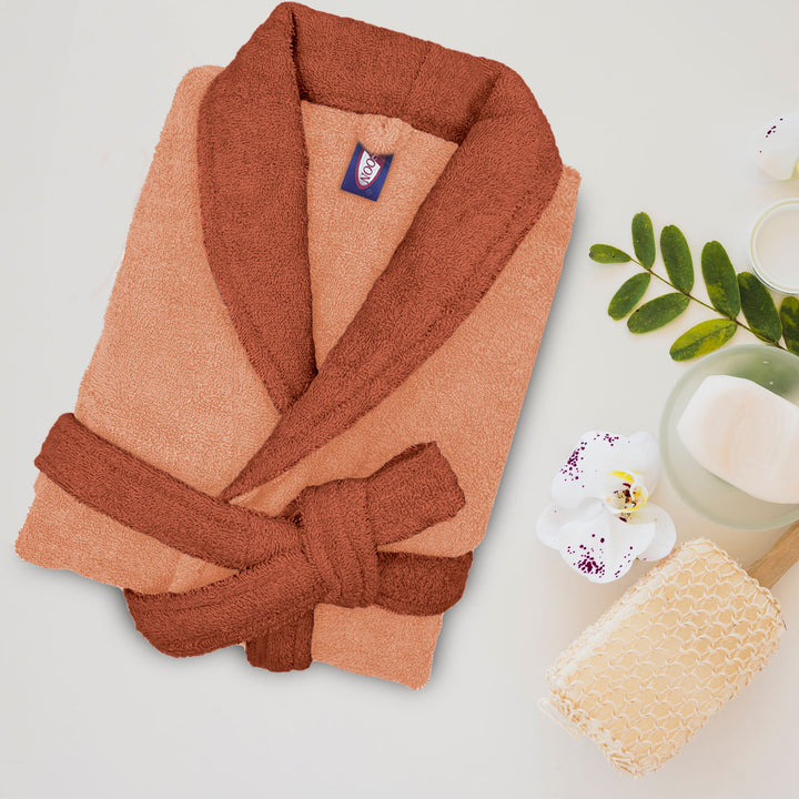 Rust & Beige Color Ultrasoft Terry Cotton Bathrobe with 500 GSM ( Highly absorbent, Kimono Style, Pockets, Soft & Fluffy, Quick Dry, Hemmed Finishing)