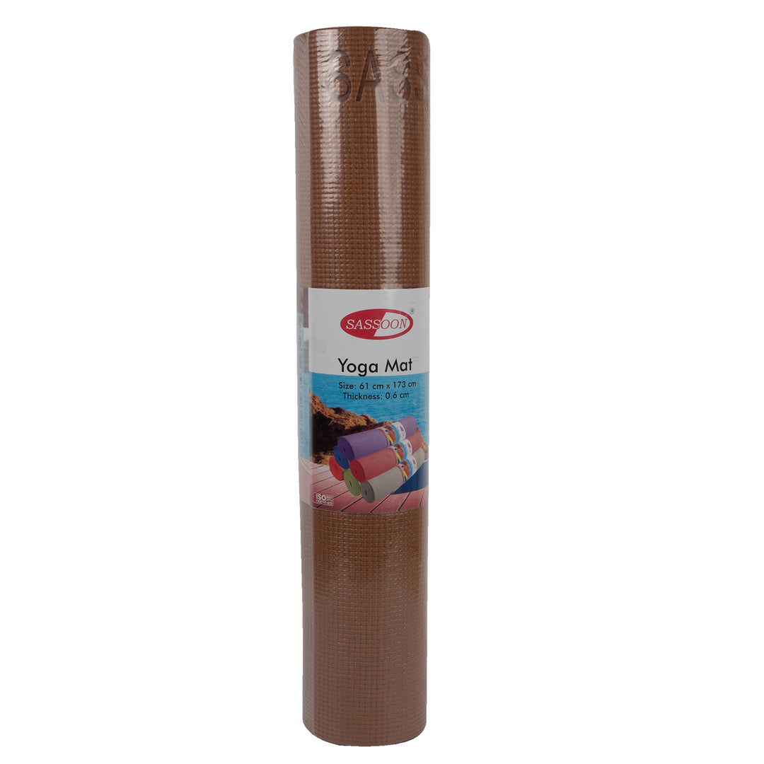 Brown Color Anti-Skid Yoga Mat ( Anti-Skid, Versatile Use, Double Sided Texture, Durable PVC Material, Portable Design, Comes in various sizes) 