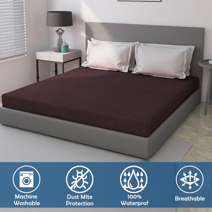 Brown Color Terry Cotton Mattress Protector with 200 GSM (100% waterproof, Doesn't contain PVC, vinyl or phthalates, Absorbs all the natural moisture, Has TPU Film, Hypoallergenic and Antibacterial, Machine Washable, Fits mattresses up to 8 inches)