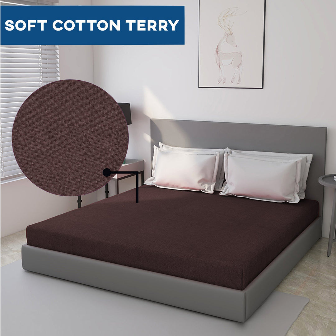 Brown Color Terry Cotton Mattress Protector with 200 GSM (100% waterproof, Doesn't contain PVC, vinyl or phthalates, Absorbs all the natural moisture, Has TPU Film, Hypoallergenic and Antibacterial, Machine Washable, Fits mattresses up to 8 inches)