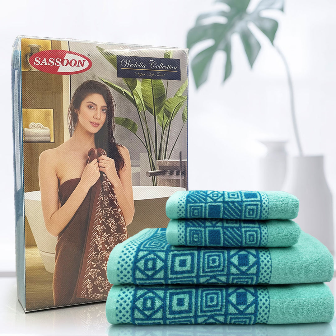 Blue Color Zero Twist Cotton Towel 4 Pcs Gift Set-380 GSM ( Luxury Towel, Highly Absorbent Towel, Color Fade resistant towel)