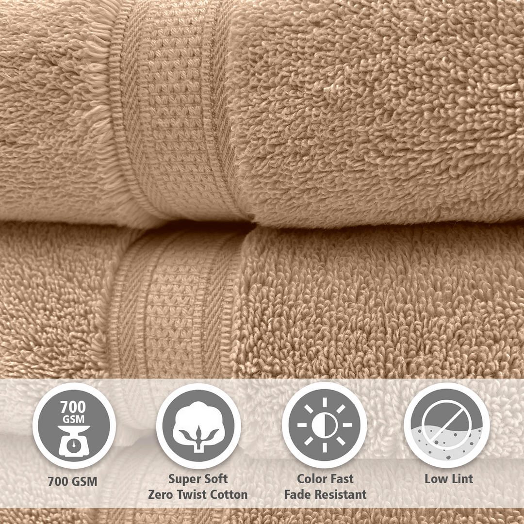 Cream Color Super Soft Zero Twist 100% Cotton Towel with 700 GSM ( 100% Cotton, Zero-Twist Fabric, Protection Against Microbial Allergies, Highly Absorbent, Lint and Fade Resistant) 