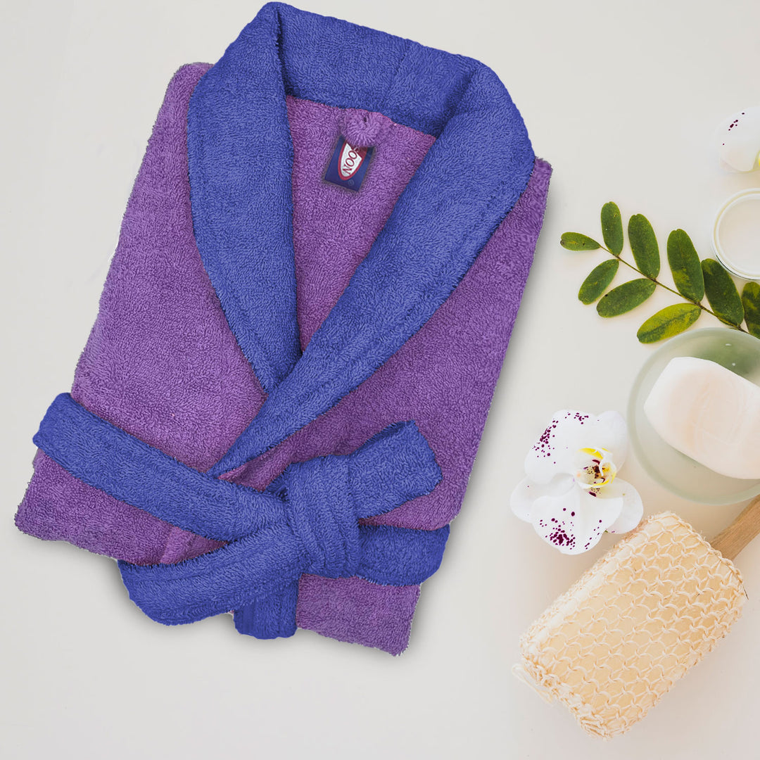 Purple & blue Color Ultrasoft Terry Cotton Bathrobe with 500 GSM ( Highly absorbent, Kimono Style, Pockets, Soft & Fluffy, Quick Dry, Hemmed Finishing)