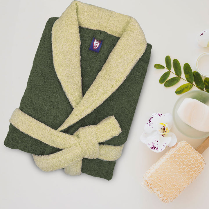 Lime & Green Color Ultrasoft Terry Cotton Bathrobe with 500 GSM ( Highly absorbent, Kimono Style, Pockets, Soft & Fluffy, Quick Dry, Hemmed Finishing)