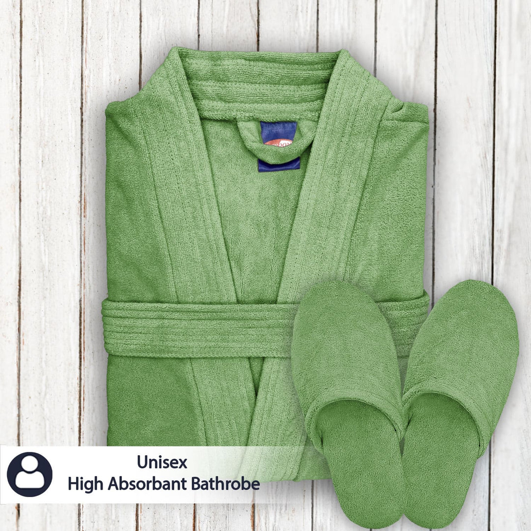 Green Color Kimono Style Ultra Soft Microfiber Bathrobe with slippers 