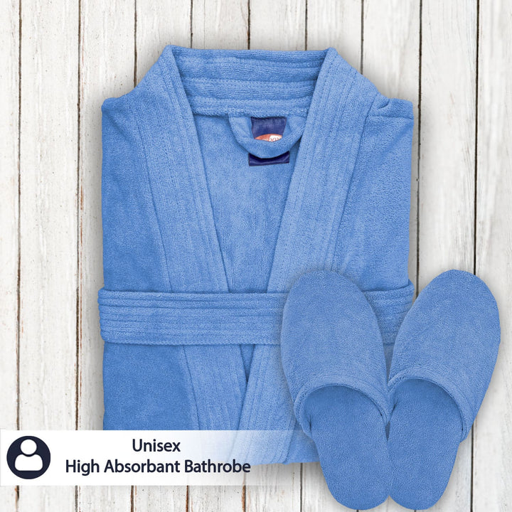 Blue Color Kimono Style Ultra Soft Microfiber Bathrobe with slippers 