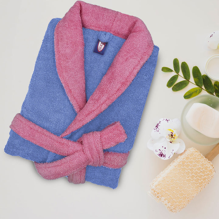 Blue & Pink Color Ultrasoft Terry Cotton Bathrobe with 500 GSM ( Highly absorbent, Kimono Style, Pockets, Soft & Fluffy, Quick Dry, Hemmed Finishing)