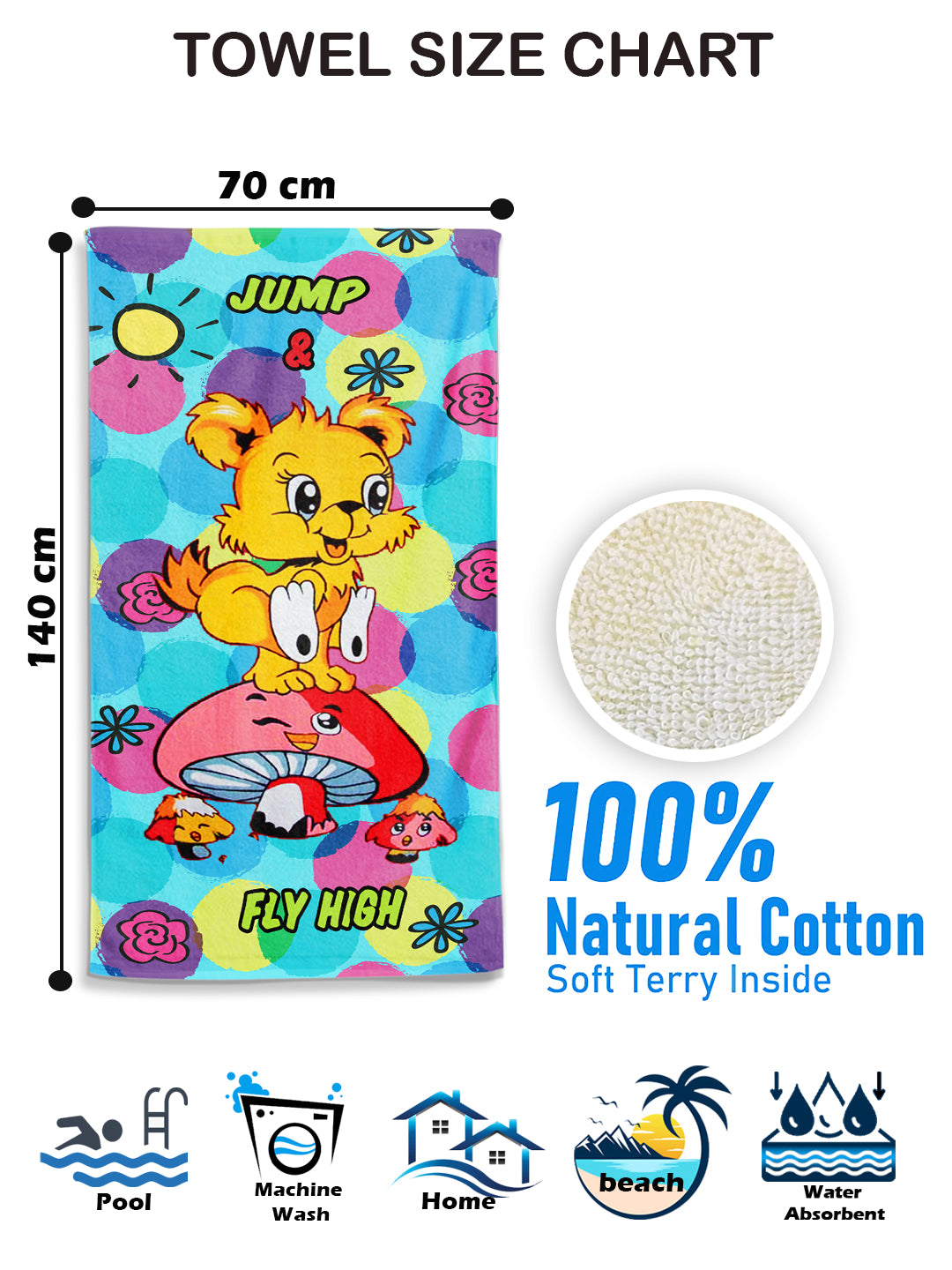 Cartoon Printed Cotton Kids Bath Towel (XL)– Official Merchandise