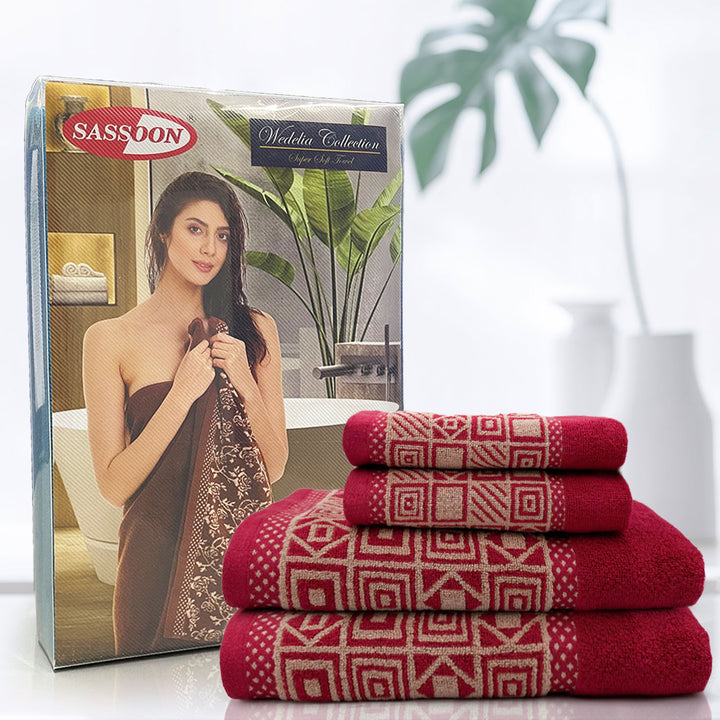 Red Color Zero Twist Cotton Towel 4 Pcs Gift Set-380 GSM ( Luxury Towel, Highly Absorbent Towel, Color Fade resistant towel)