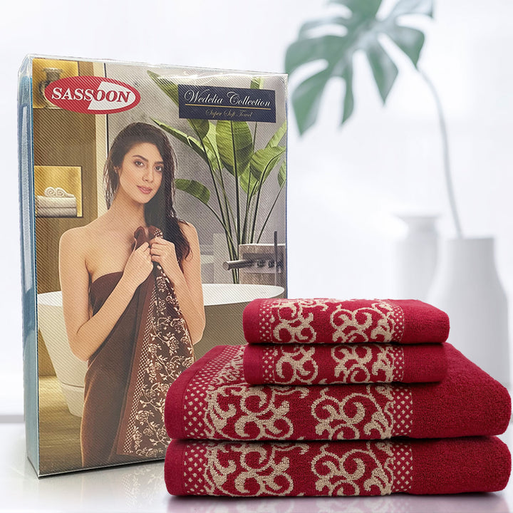 Red Color Zero Twist Cotton Towel 4 Pcs Gift Set-380 GSM ( Luxury Towel, Highly Absorbent Towel, Color Fade resistant towel)