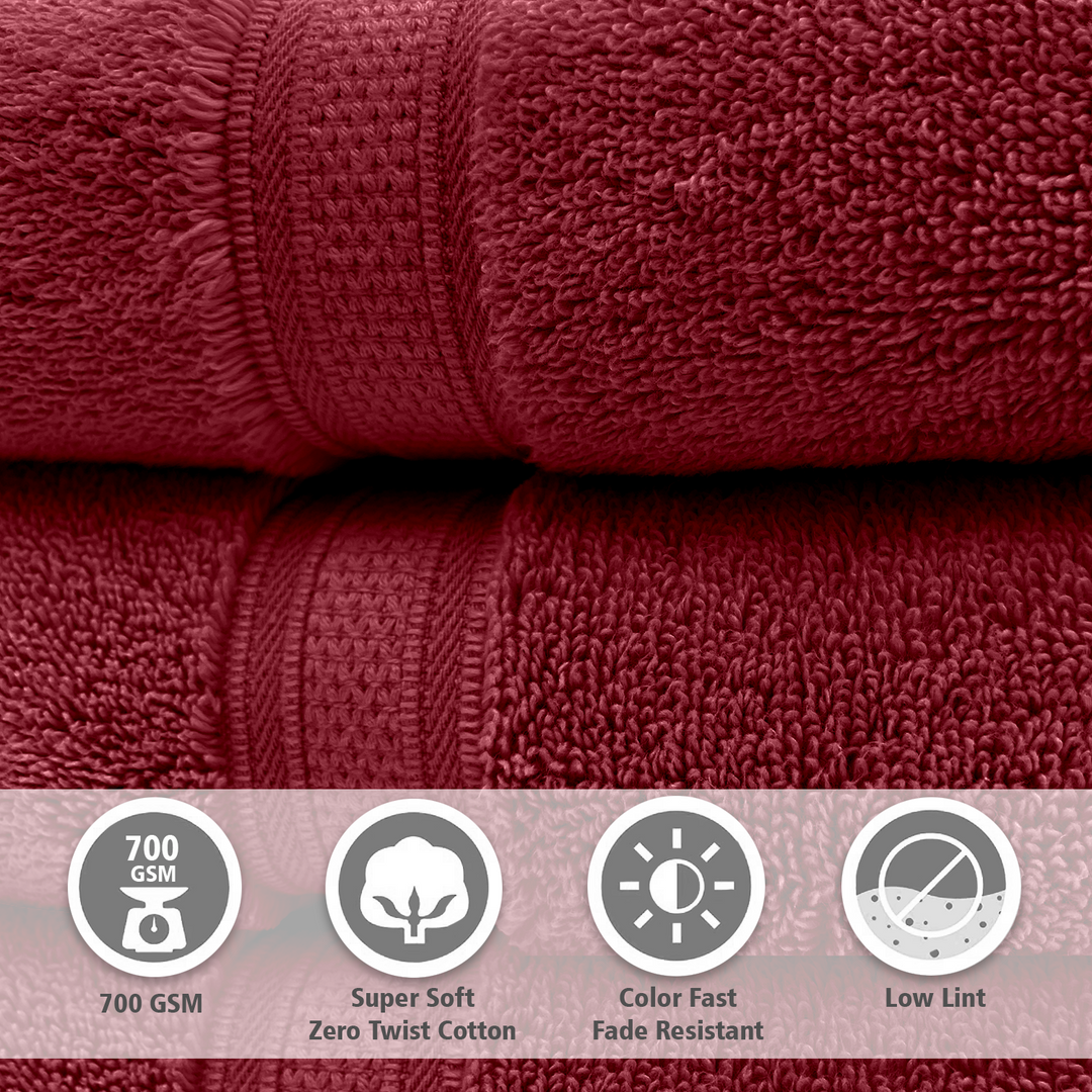 Dark Red Color Super Soft Zero Twist 100% Cotton Towel with 700 GSM ( 100% Cotton, Zero-Twist Fabric, Protection Against Microbial Allergies, Highly Absorbent, Lint and Fade Resistant) 