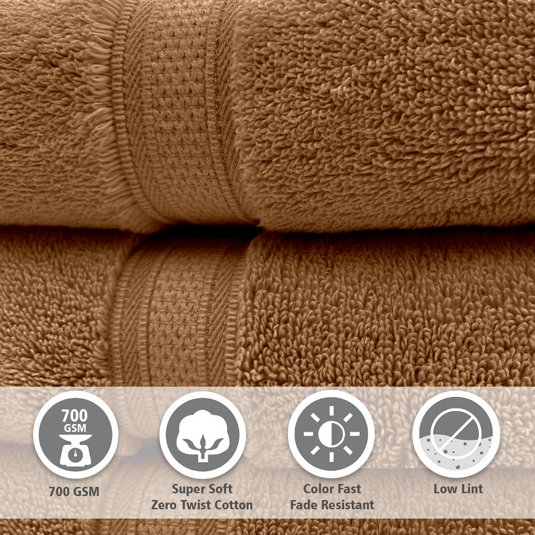 Brown Color Super Soft Zero Twist 100% Cotton Towel with 700 GSM ( 100% Cotton, Zero-Twist Fabric, Protection Against Microbial Allergies, Highly Absorbent, Lint and Fade Resistant) 