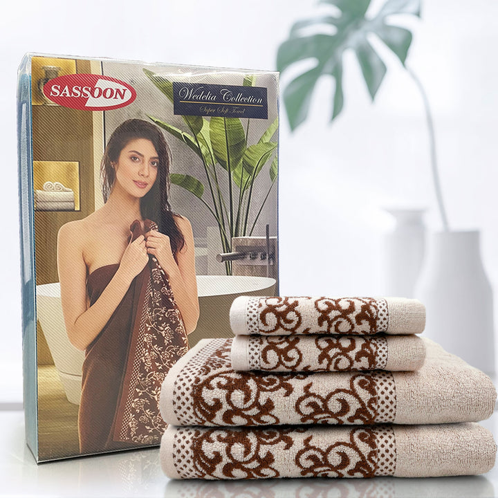 Cream Color Zero Twist Cotton Towel 4 Pcs Gift Set-380 GSM ( Luxury Towel, Highly Absorbent Towel, Color Fade resistant towel)