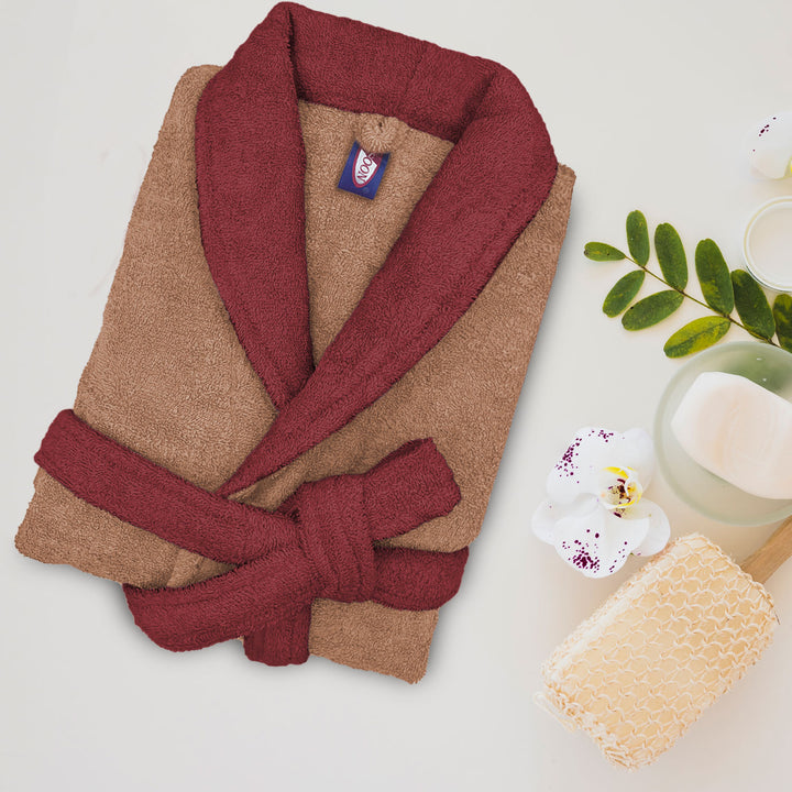 Red & Brown Color Ultrasoft Terry Cotton Bathrobe with 500 GSM ( Highly absorbent, Kimono Style, Pockets, Soft & Fluffy, Quick Dry, Hemmed Finishing)