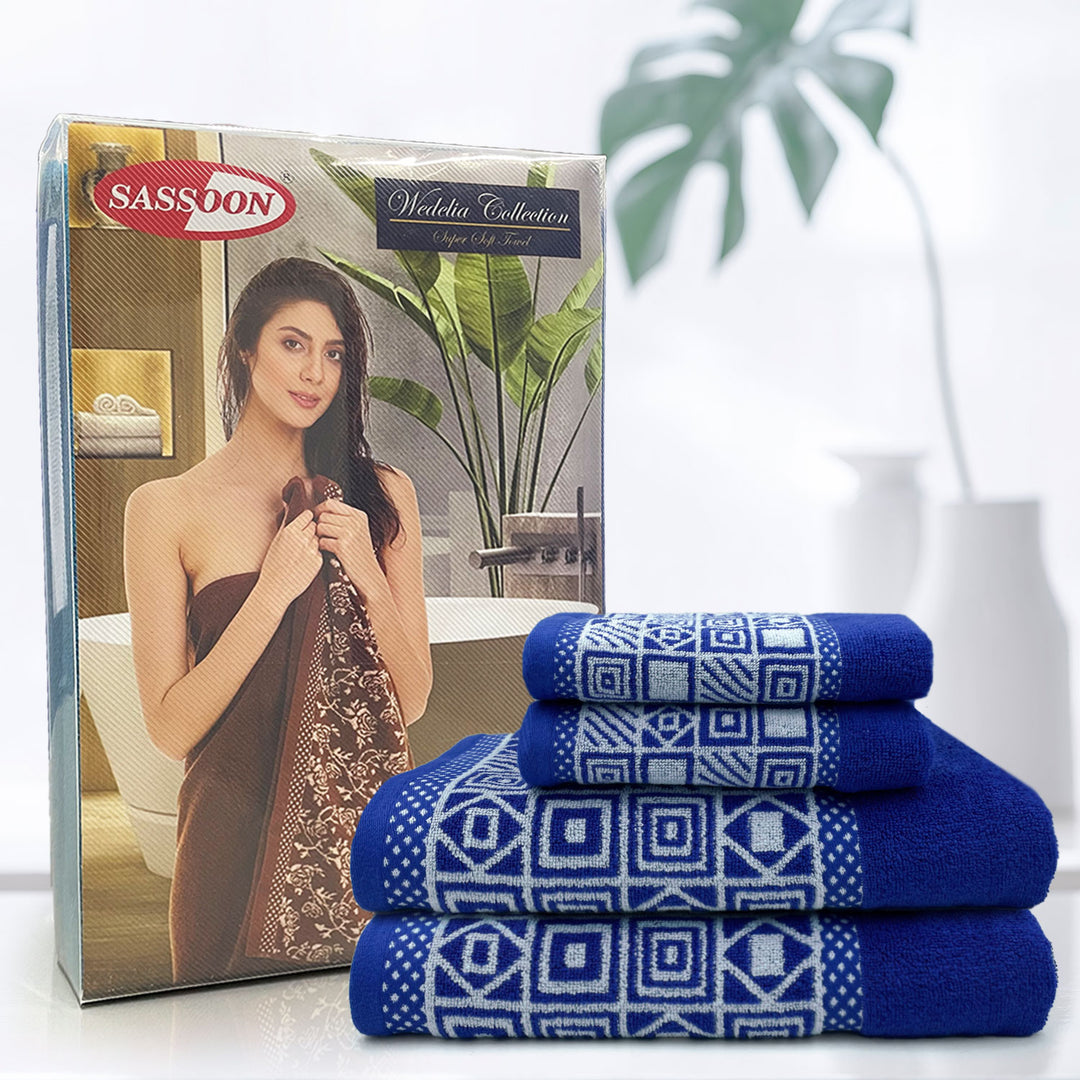 Blue Color Zero Twist Cotton Towel 4 Pcs Gift Set-380 GSM ( Luxury Towel, Highly Absorbent Towel, Color Fade resistant towel)