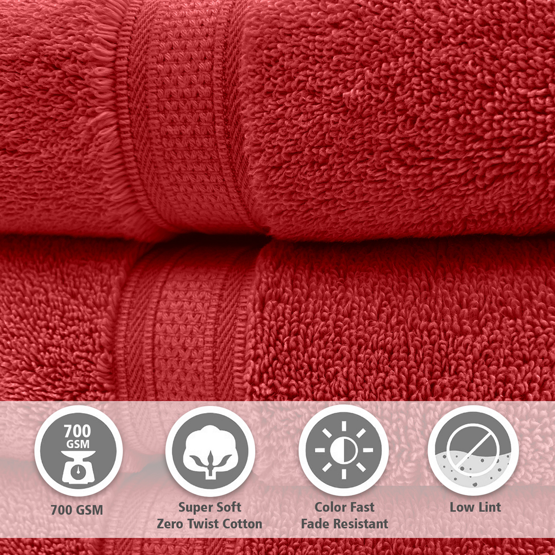 Red Color Super Soft Zero Twist 100% Cotton Towel with 700 GSM ( 100% Cotton, Zero-Twist Fabric, Protection Against Microbial Allergies, Highly Absorbent, Lint and Fade Resistant) 