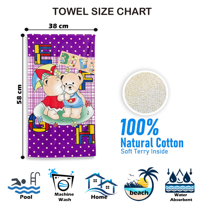 Cartoon Printed Hand Towels For Kids - 38cmx58cm ( Machine Washable, Highly Absorbent, 100% Rich Cotton, Luxury Softness)