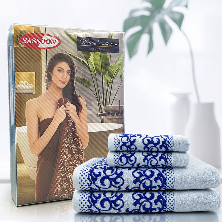 Blue Color Zero Twist Cotton Towel 4 Pcs Gift Set-380 GSM ( Luxury Towel, Highly Absorbent Towel, Color Fade resistant towel)