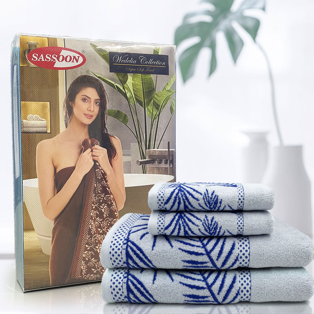 Blue Color Zero Twist Cotton Towel 4 Pcs Gift Set-380 GSM ( Luxury Towel, Highly Absorbent Towel, Color Fade resistant towel)