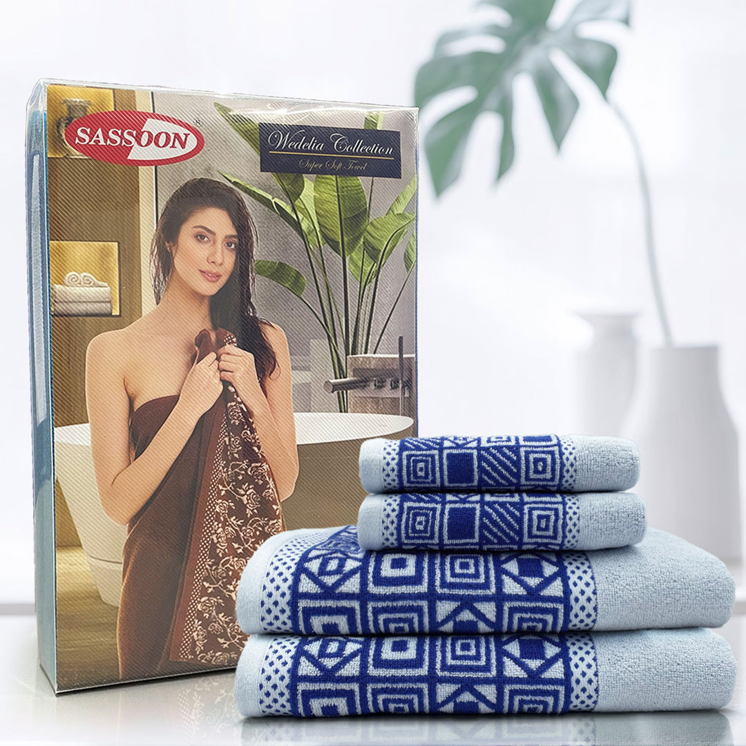 Blue Color Zero Twist Cotton Towel 4 Pcs Gift Set-380 GSM ( Luxury Towel, Highly Absorbent Towel, Color Fade resistant towel)