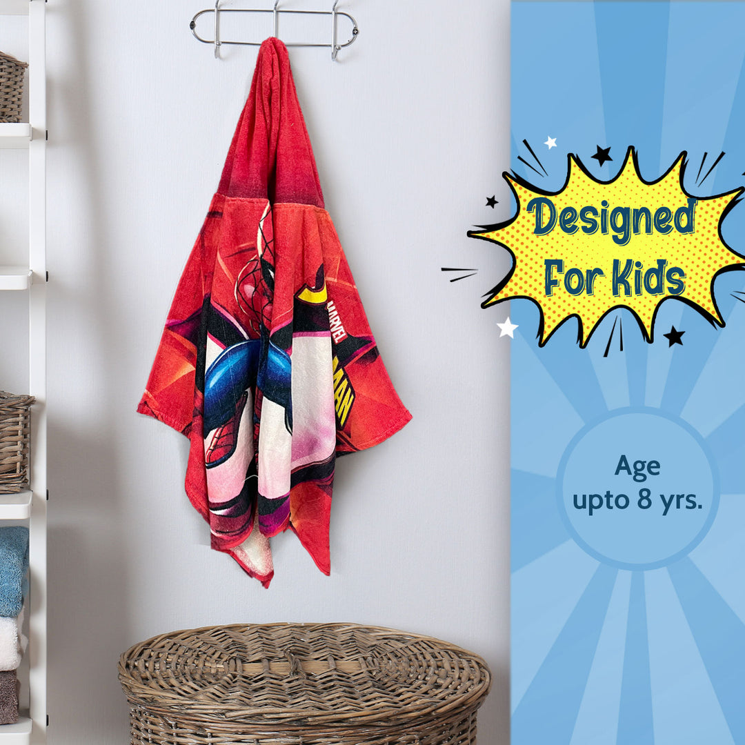 Spiderman Printed Cotton Hooded Towel For Kids with 400 GSM ( Quick Drying, Fade Resistant, 100% Cotton, Super Absorbent) 