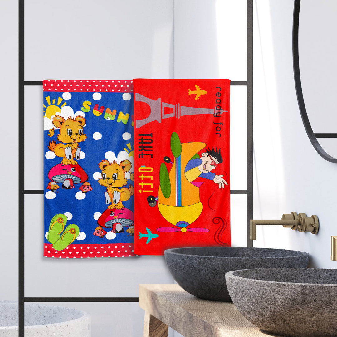 Cartoon Printed Hand Towels For Kids - 38cmx58cm ( Machine Washable, Highly Absorbent, 100% Rich Cotton, Luxury Softness)