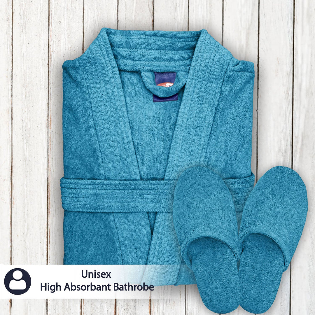 Blue Color Kimono Style Ultra Soft Microfiber Bathrobe with slippers 