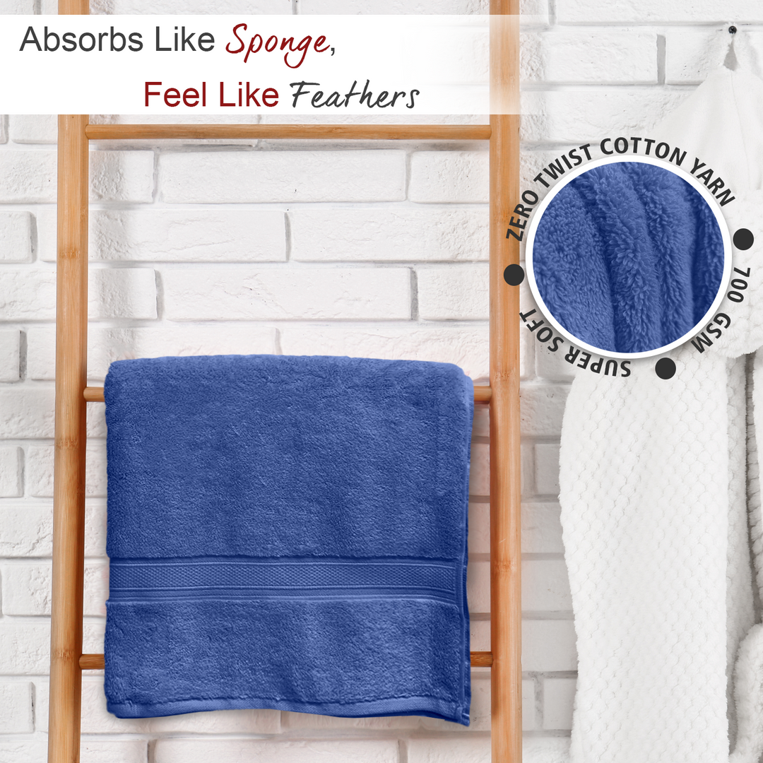 Blue Color Super Soft Zero Twist 100% Cotton Towel with 700 GSM ( 100% Cotton, Zero-Twist Fabric, Protection Against Microbial Allergies, Highly Absorbent, Lint and Fade Resistant) 