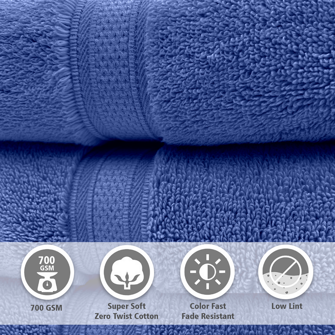  Blue Color Super Soft Zero Twist 100% Cotton Towel with 700 GSM ( 100% Cotton, Zero-Twist Fabric, Protection Against Microbial Allergies, Highly Absorbent, Lint and Fade Resistant) 