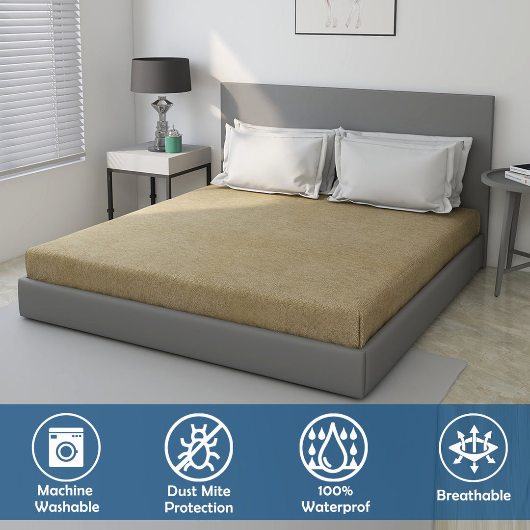 Beige Color Terry Cotton Mattress Protector with 200 GSM (100% waterproof, Doesn't contain PVC, vinyl or phthalates, Absorbs all the natural moisture, Has TPU Film, Hypoallergenic and Antibacterial, Machine Washable, Fits mattresses up to 8 inches)