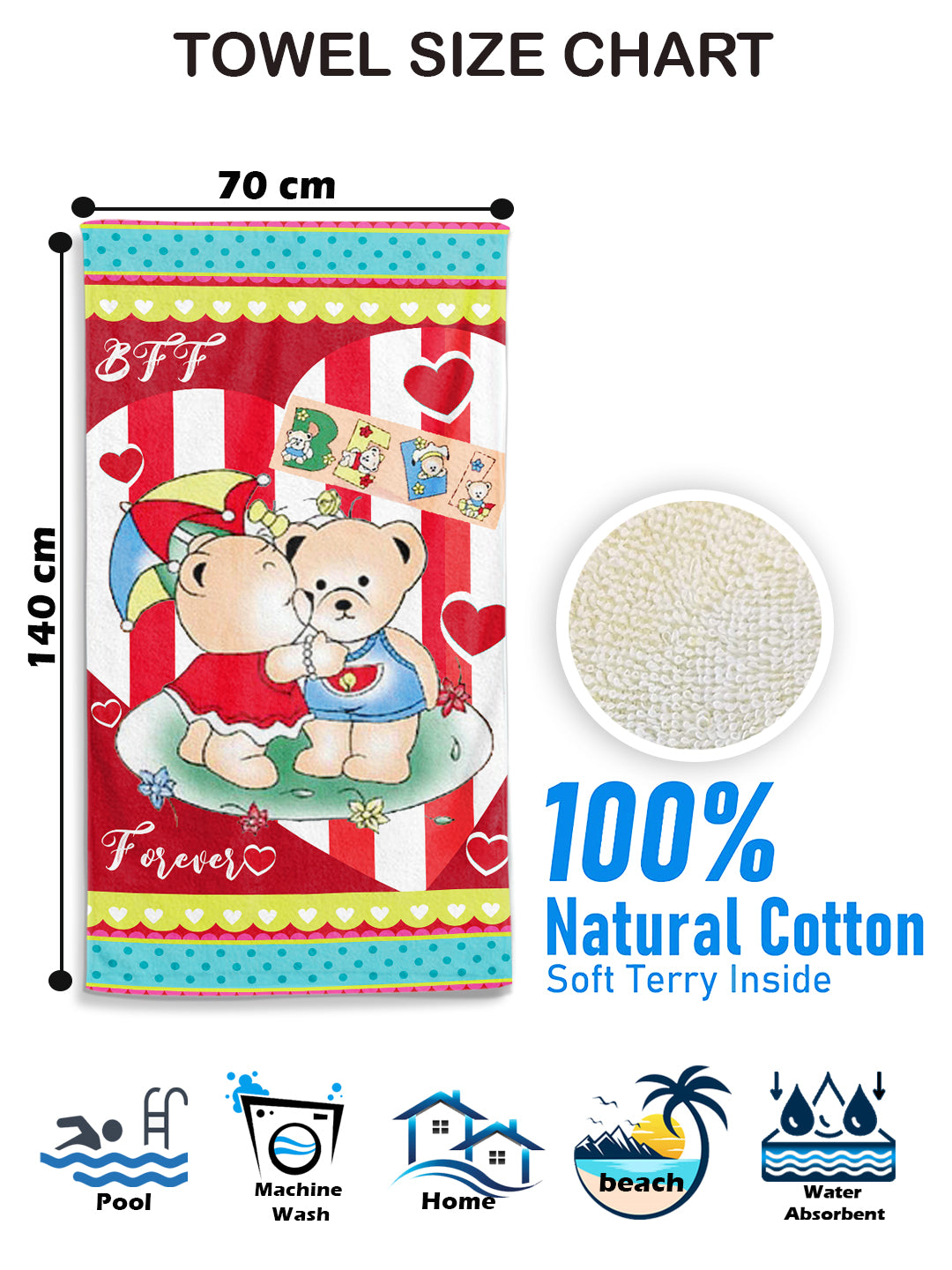 Cartoon Printed Cotton Kids Bath Towel (XL)– Official Merchandise