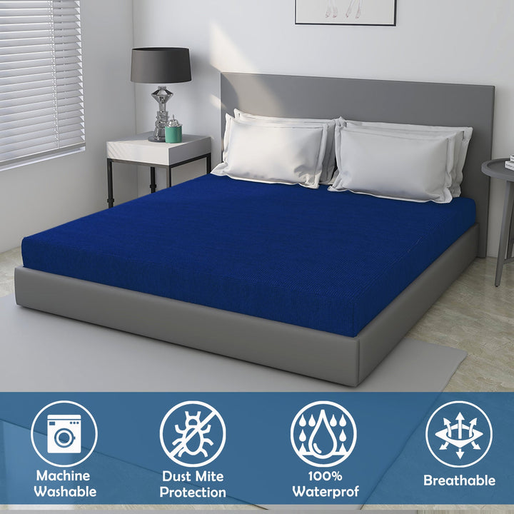 Blue Color Terry Cotton Mattress Protector with 200 GSM (100% waterproof, Doesn't contain PVC, vinyl or phthalates, Absorbs all the natural moisture, Has TPU Film, Hypoallergenic and Antibacterial, Machine Washable, Fits mattresses up to 8 inches)