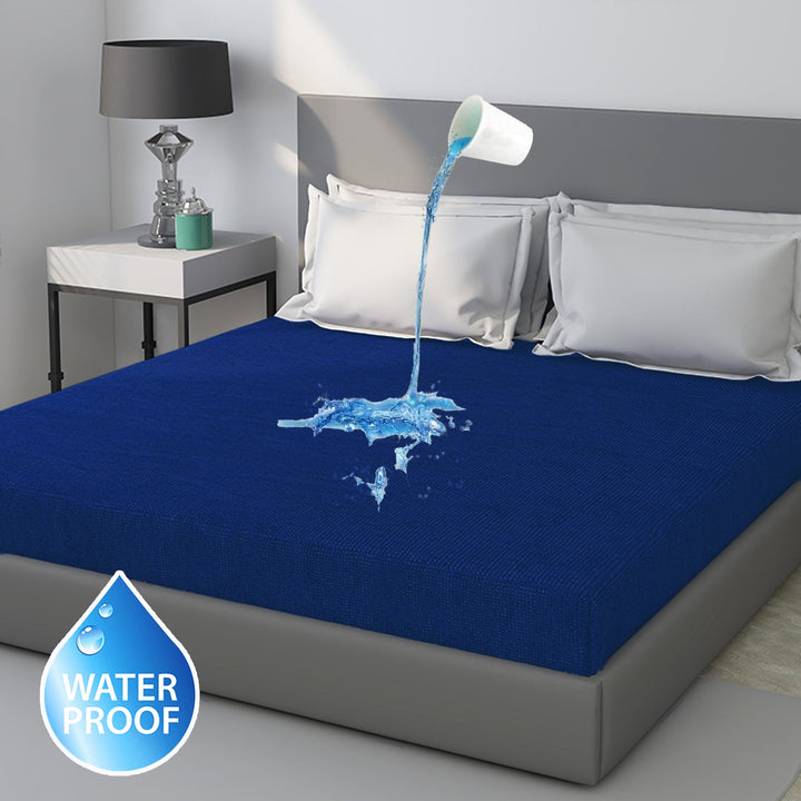 Blue Color Terry Cotton Mattress Protector with 200 GSM (100% waterproof, Doesn't contain PVC, vinyl or phthalates, Absorbs all the natural moisture, Has TPU Film, Hypoallergenic and Antibacterial, Machine Washable, Fits mattresses up to 8 inches)