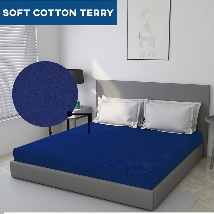 Blue Color Terry Cotton Mattress Protector with 200 GSM (100% waterproof, Doesn't contain PVC, vinyl or phthalates, Absorbs all the natural moisture, Has TPU Film, Hypoallergenic and Antibacterial, Machine Washable, Fits mattresses up to 8 inches)