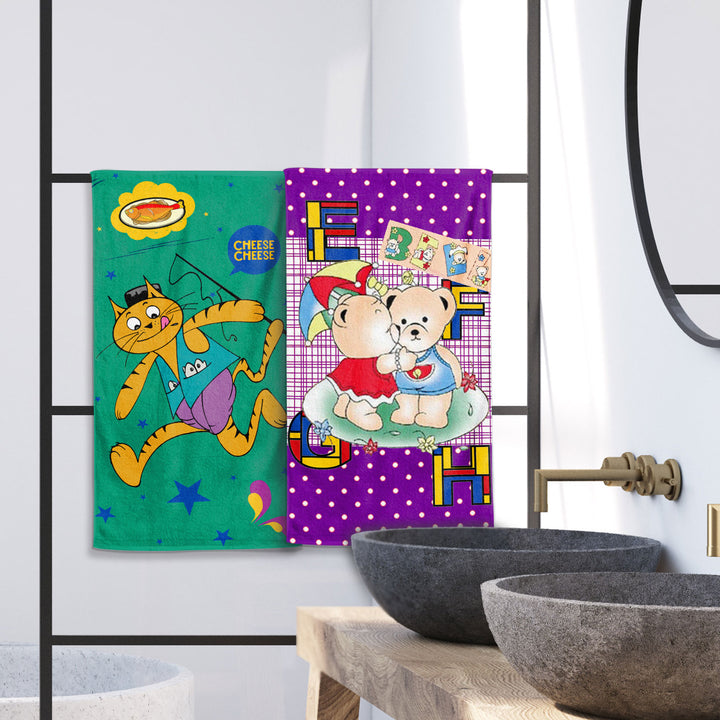 Cartoon Printed Hand Towels For Kids - 38cmx58cm ( Machine Washable, Highly Absorbent, 100% Rich Cotton, Luxury Softness)