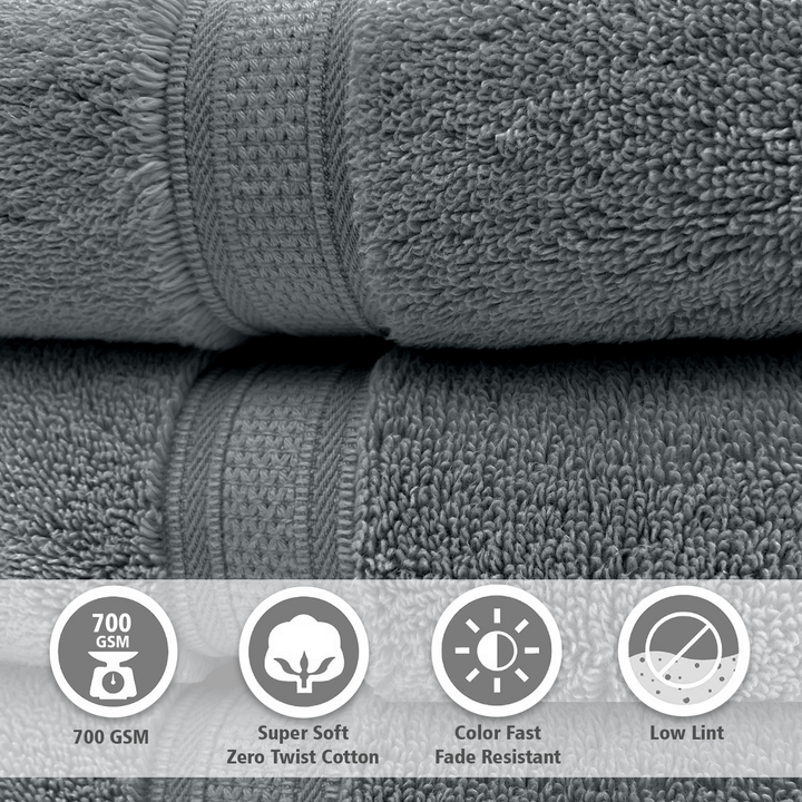 Grey Color Super Soft Zero Twist 100% Cotton Towel with 700 GSM ( 100% Cotton, Zero-Twist Fabric, Protection Against Microbial Allergies, Highly Absorbent, Lint and Fade Resistant) 