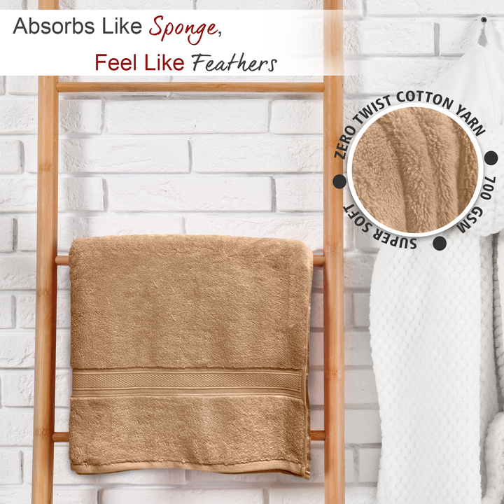 Beige Color Super Soft Zero Twist 100% Cotton Towel with 700 GSM ( 100% Cotton, Zero-Twist Fabric, Protection Against Microbial Allergies, Highly Absorbent, Lint and Fade Resistant) 