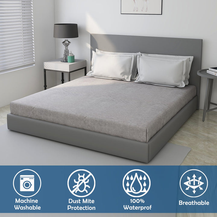 Grey Color Terry Cotton Mattress Protector with 200 GSM (100% waterproof, Doesn't contain PVC, vinyl or phthalates, Absorbs all the natural moisture, Has TPU Film, Hypoallergenic and Antibacterial, Machine Washable, Fits mattresses up to 8 inches)