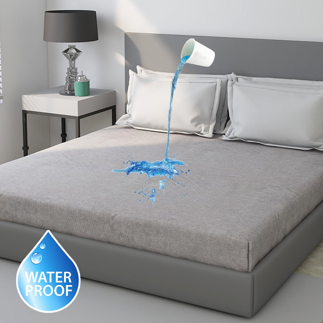 Grey Color Terry Cotton Mattress Protector with 200 GSM (100% waterproof, Doesn't contain PVC, vinyl or phthalates, Absorbs all the natural moisture, Has TPU Film, Hypoallergenic and Antibacterial, Machine Washable, Fits mattresses up to 8 inches)