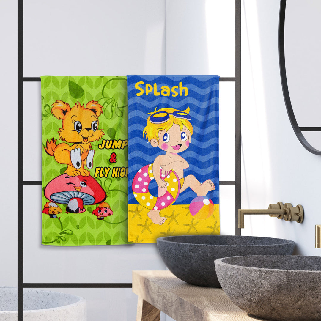 Cartoon Printed Hand Towels For Kids - 38cmx58cm ( Machine Washable, Highly Absorbent, 100% Rich Cotton, Luxury Softness)