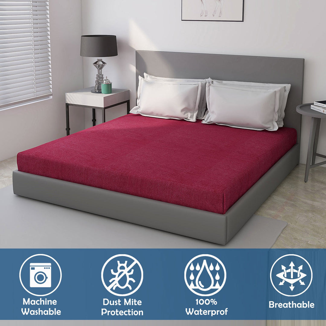 Red Color Terry Cotton Mattress Protector with 200 GSM (100% waterproof, Doesn't contain PVC, vinyl or phthalates, Absorbs all the natural moisture, Has TPU Film, Hypoallergenic and Antibacterial, Machine Washable, Fits mattresses up to 8 inches)