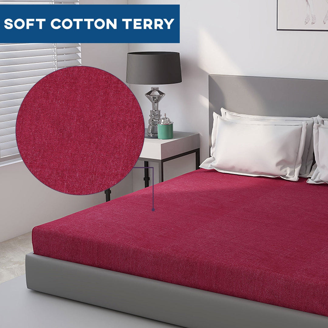 Red Color 100% Waterproof, highly absorbent 200 GSM Terry Cotton Mattress protector with TPU Coating, Protects against bacteria & allergens.