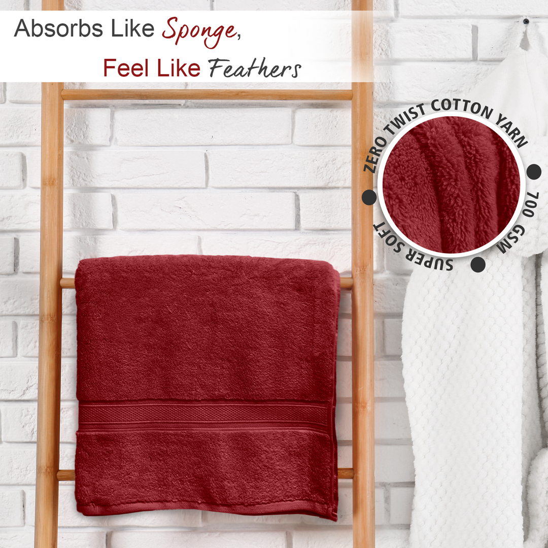 Red Color Super Soft Zero Twist 100% Cotton Towel with 700 GSM ( 100% Cotton, Zero-Twist Fabric, Protection Against Microbial Allergies, Highly Absorbent, Lint and Fade Resistant) 