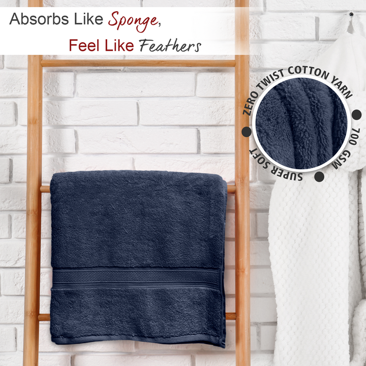 Dark Blue Color Super Soft Zero Twist 100% Cotton Towel with 700 GSM ( 100% Cotton, Zero-Twist Fabric, Protection Against Microbial Allergies, Highly Absorbent, Lint and Fade Resistant) 