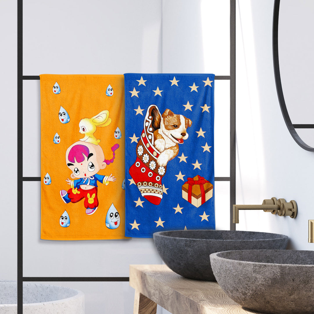 Cartoon Printed Hand Towels For Kids - 38cmx58cm ( Machine Washable, Highly Absorbent, 100% Rich Cotton, Luxury Softness)