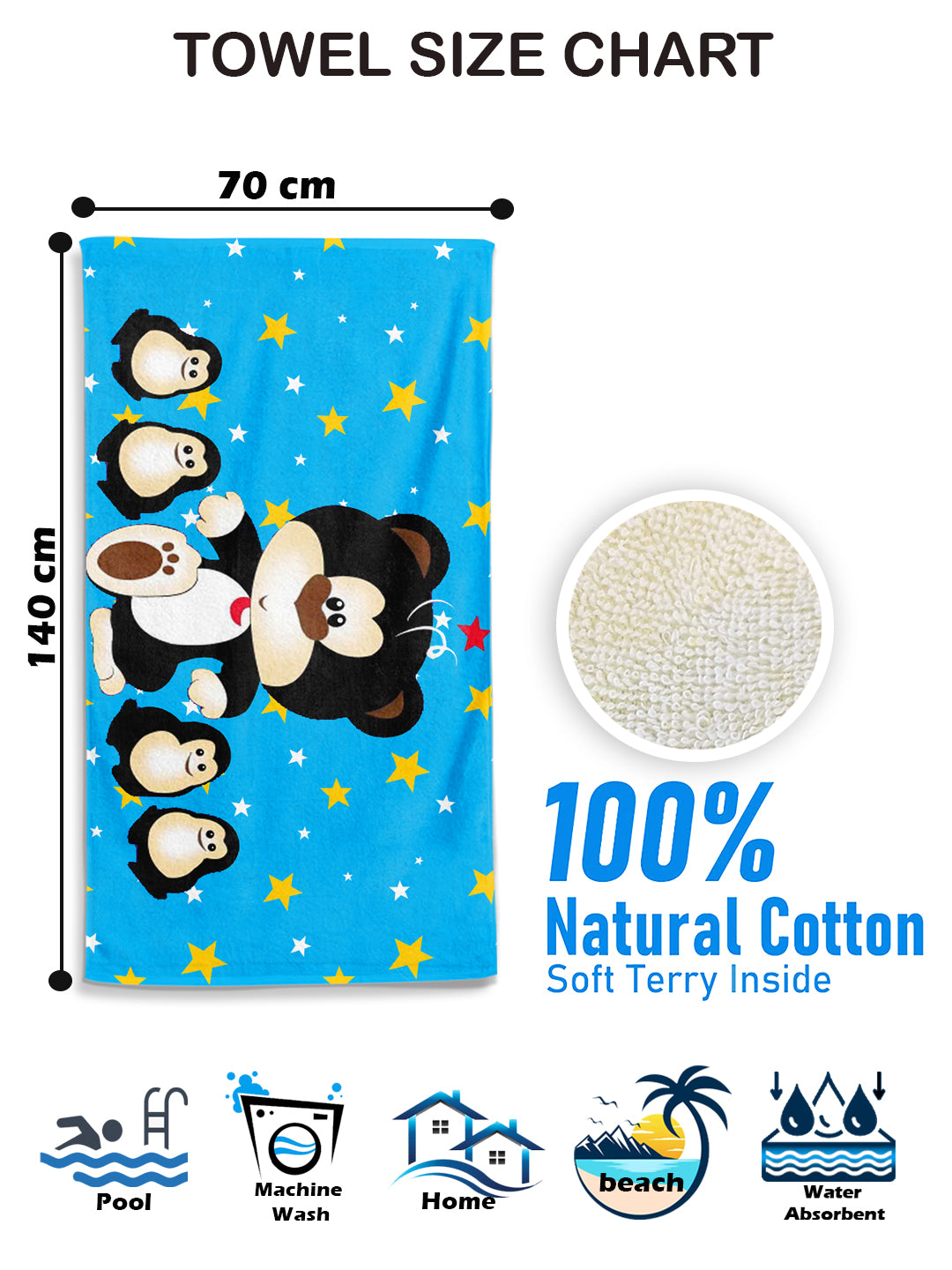 Cartoon Printed Cotton Kids Bath Towel (XL)– Official Merchandise