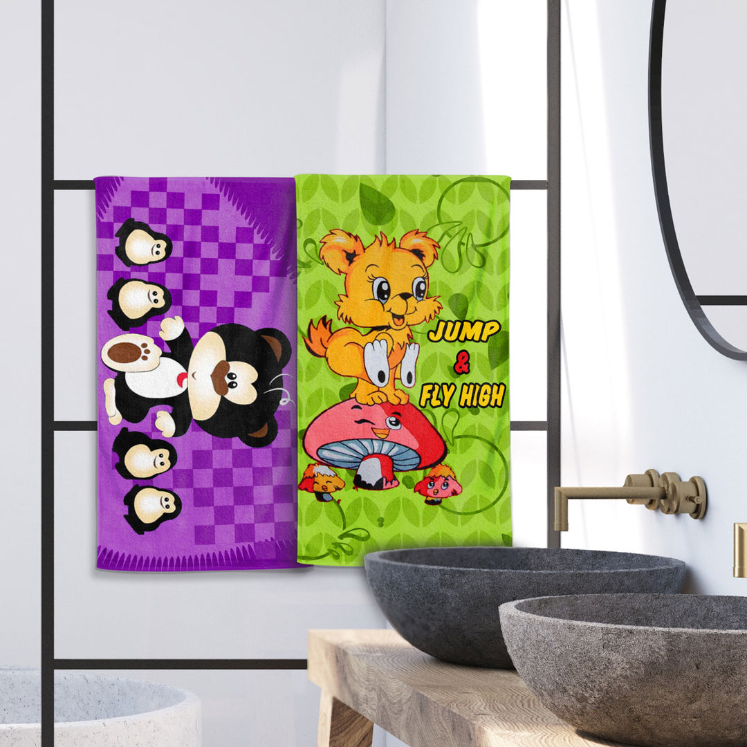 Cartoon Printed Hand Towels For Kids - 38cmx58cm ( Machine Washable, Highly Absorbent, 100% Rich Cotton, Luxury Softness)