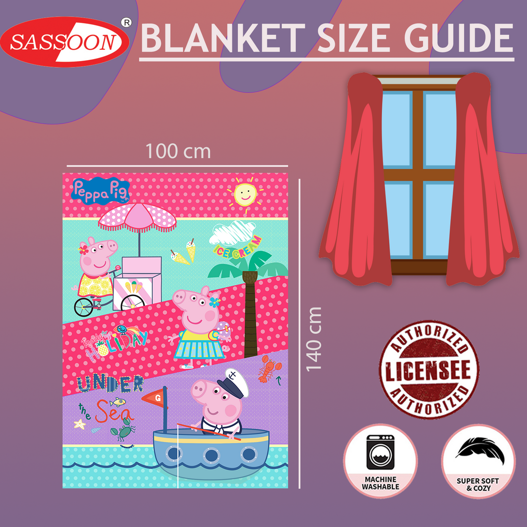 Peepa Pig Baby Blanket in 100% Polyester by Sassoon Fab (100 cm x 140 cm) multipurpose use. 