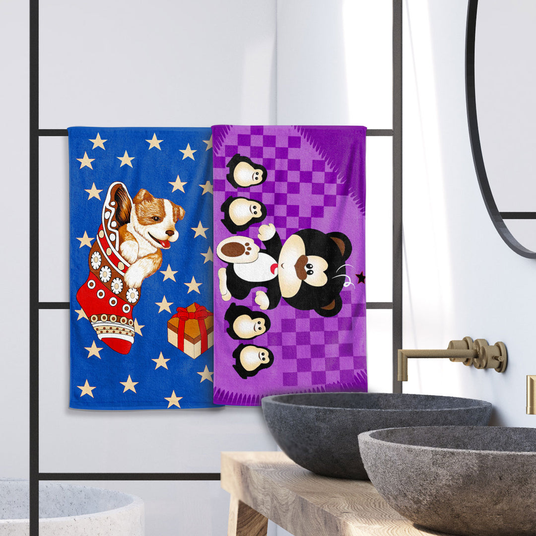 Cartoon Printed Hand Towels For Kids - 38cmx58cm ( Machine Washable, Highly Absorbent, 100% Rich Cotton, Luxury Softness)